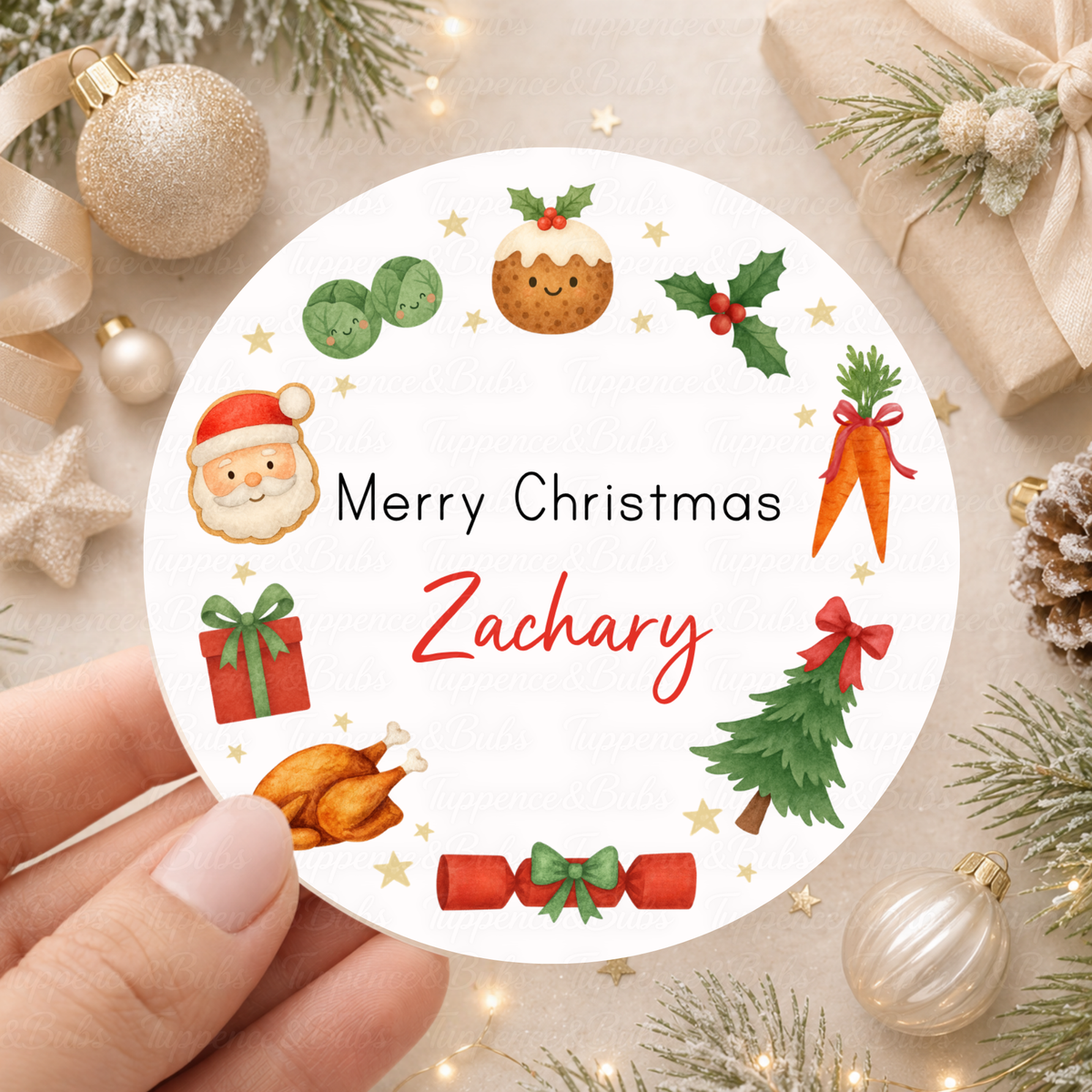 Personalised Christmas Dinner Stickers – Blue, Pink or Red