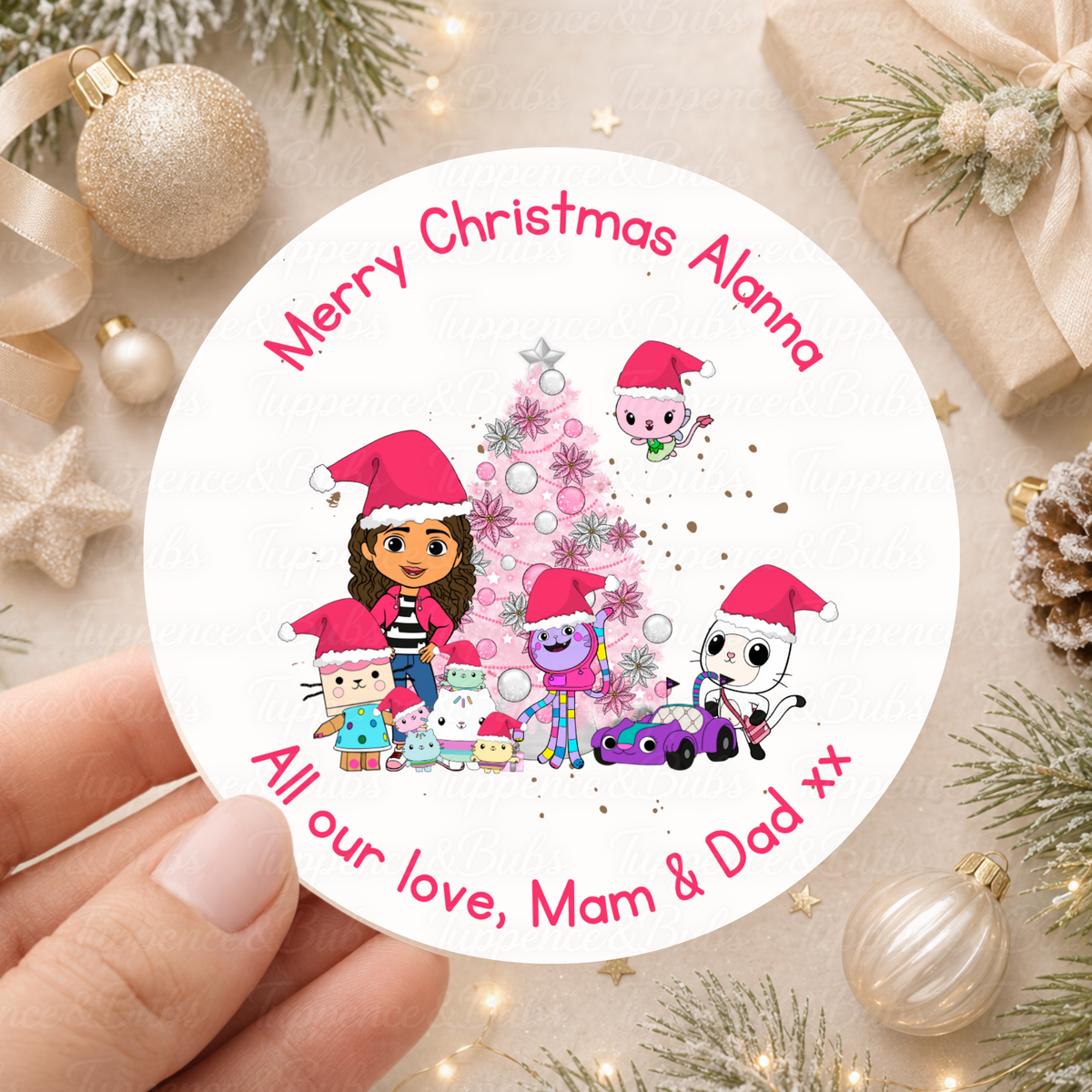 Personalised Gabby's Dollhouse Christmas Stickers