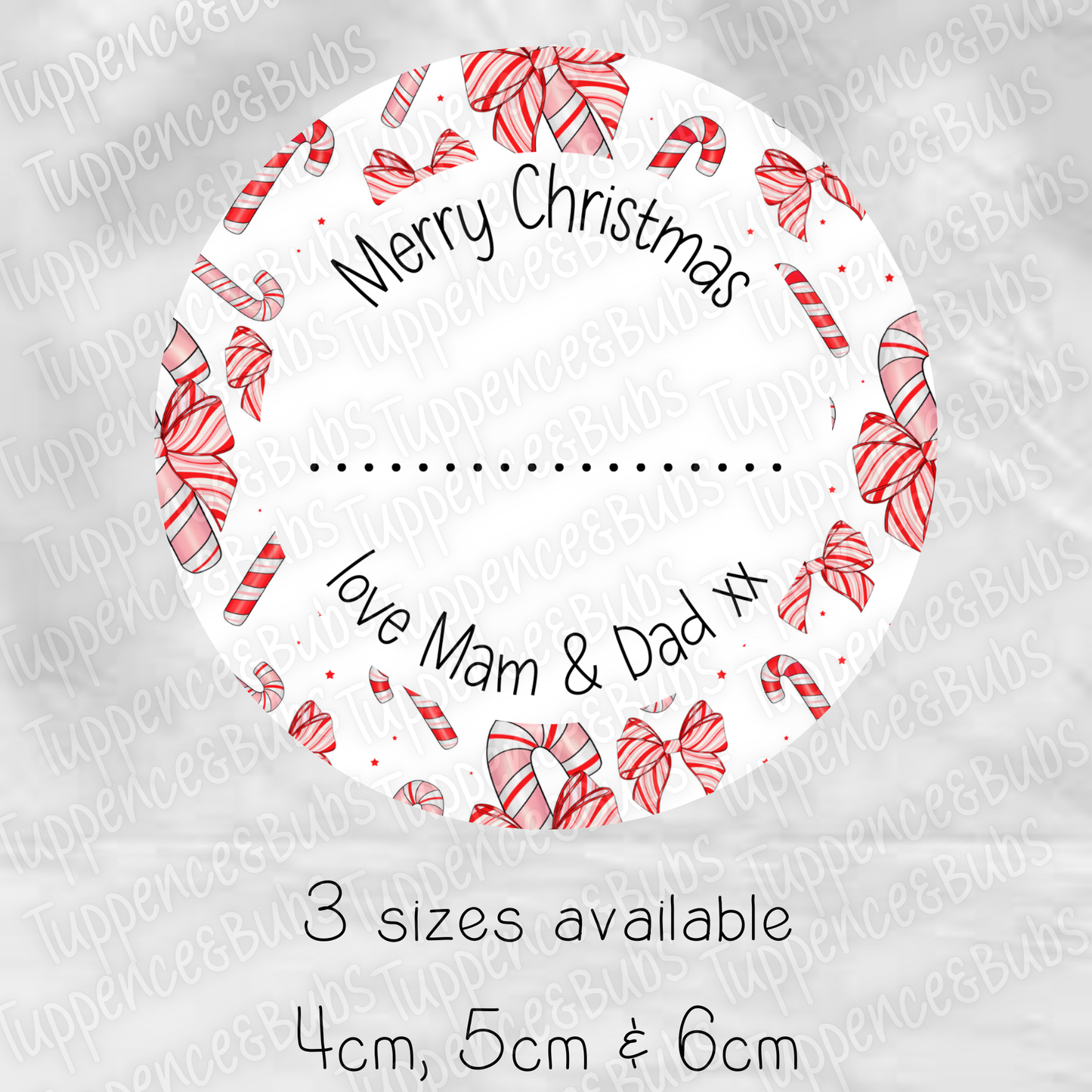 Red Bow Candy Cane Themed Gift Labels