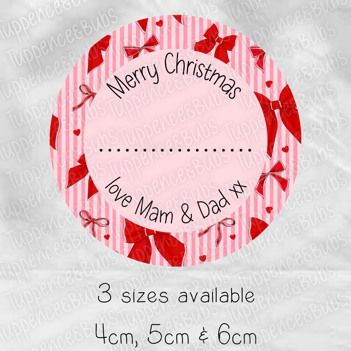 Red Bow Striped Gift Labels - Circle