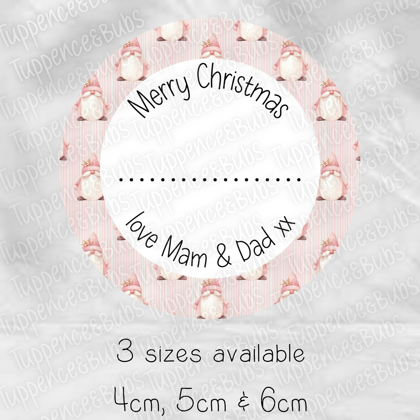 Pink Gnomes/Reindeer/Gingerbread Themed Gift Labels