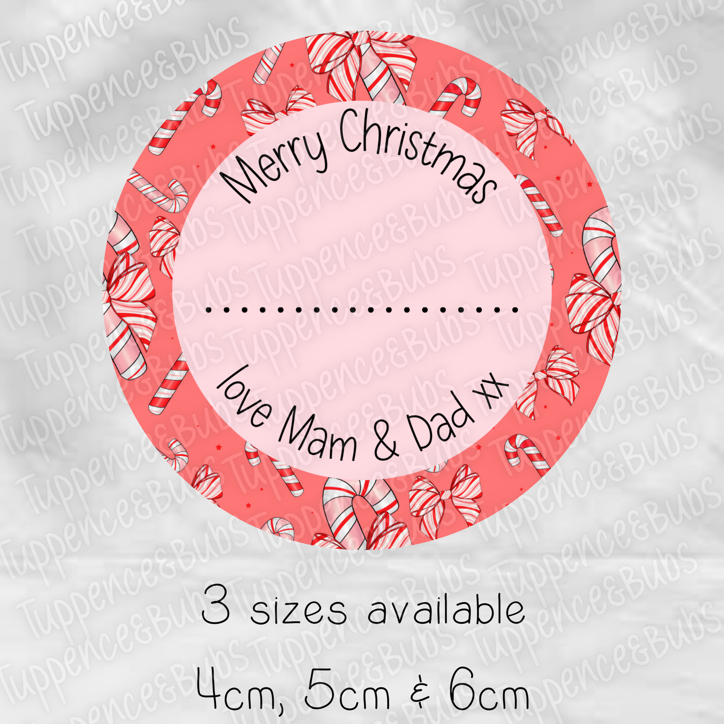 Red Bow Candy Cane Themed Gift Labels
