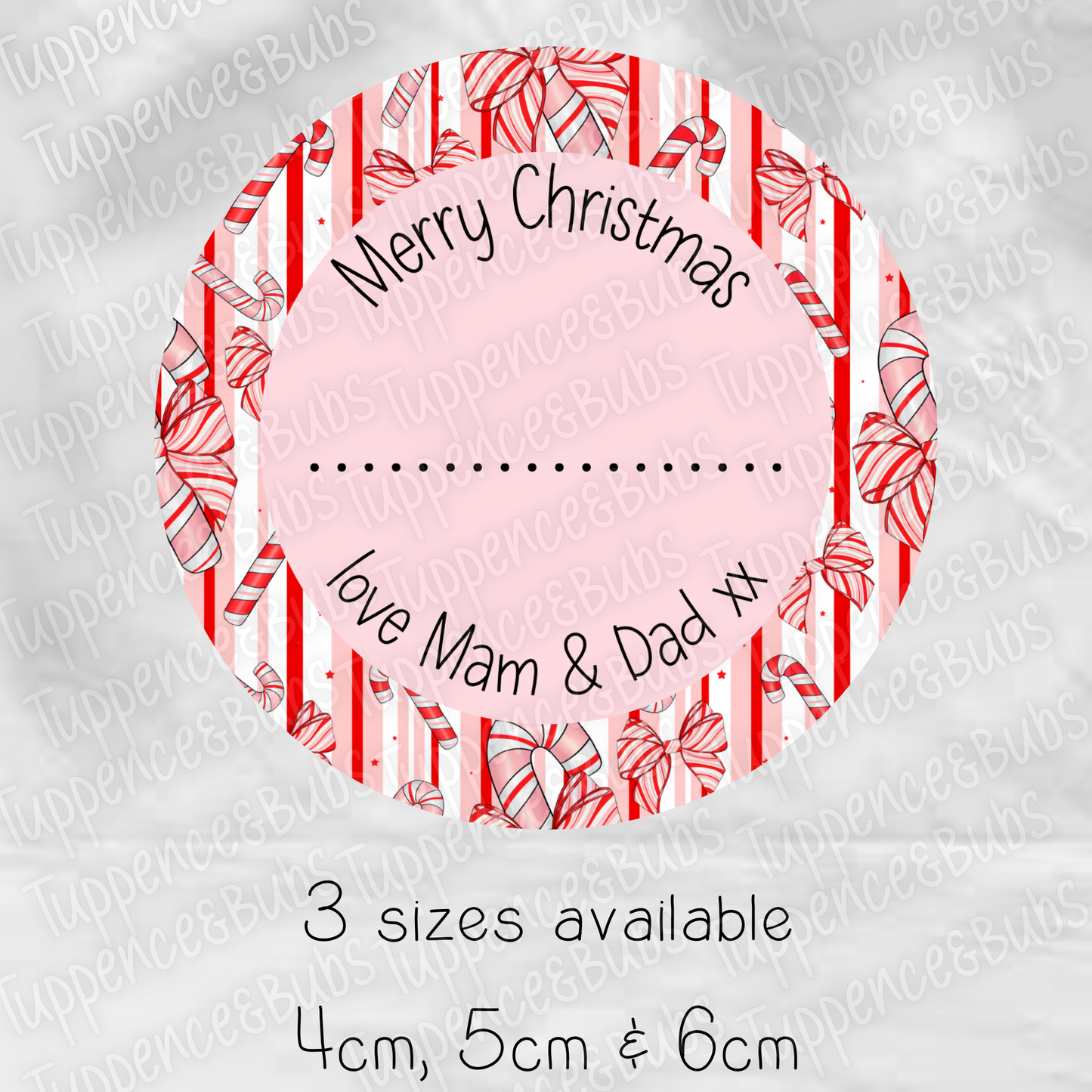 Red Bow Candy Cane Themed Gift Labels