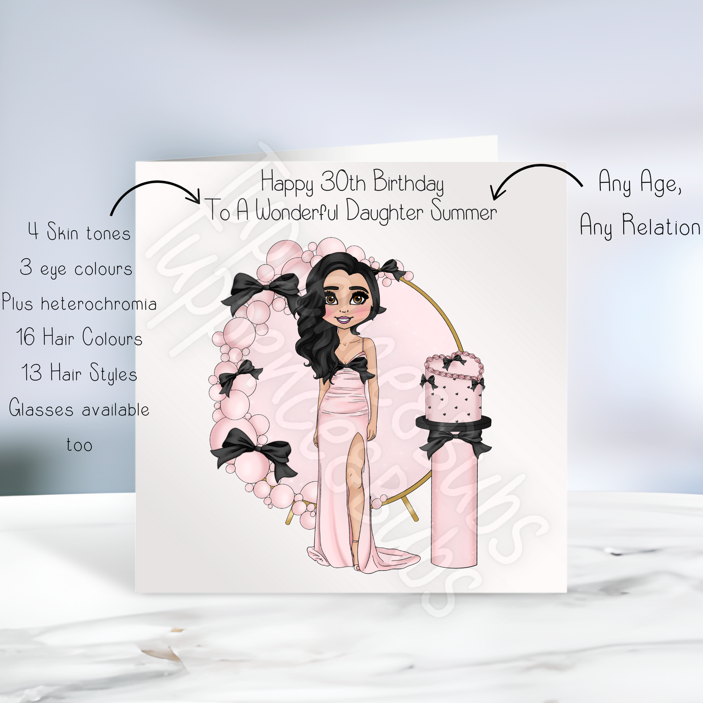Glam Pink & Black Bow Themed Birthday Card