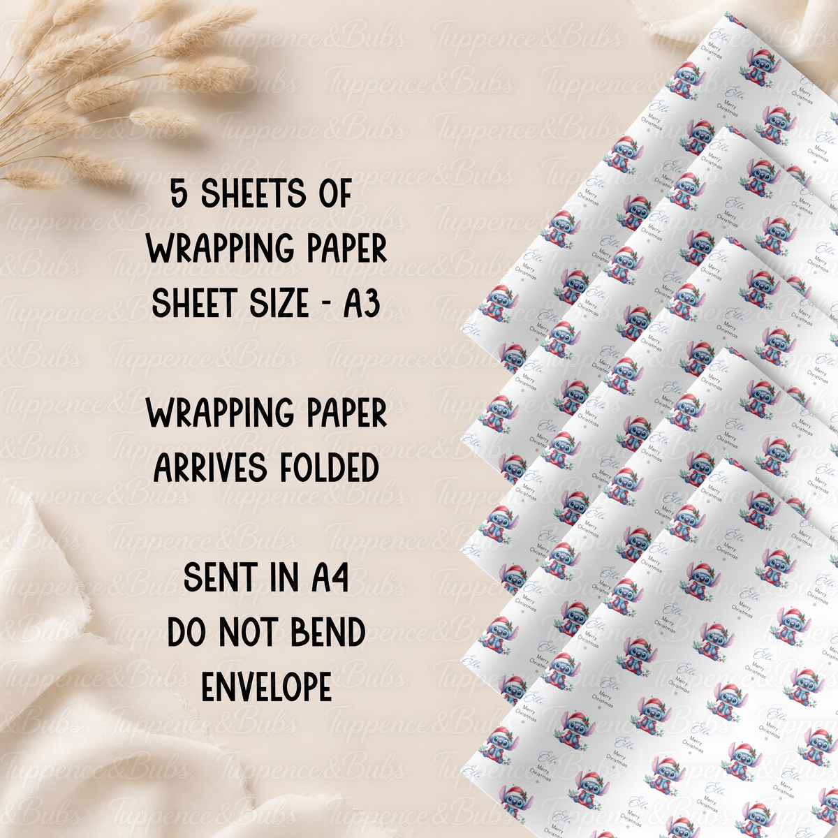Personalised Blue Stitch Christmas Wrapping Paper