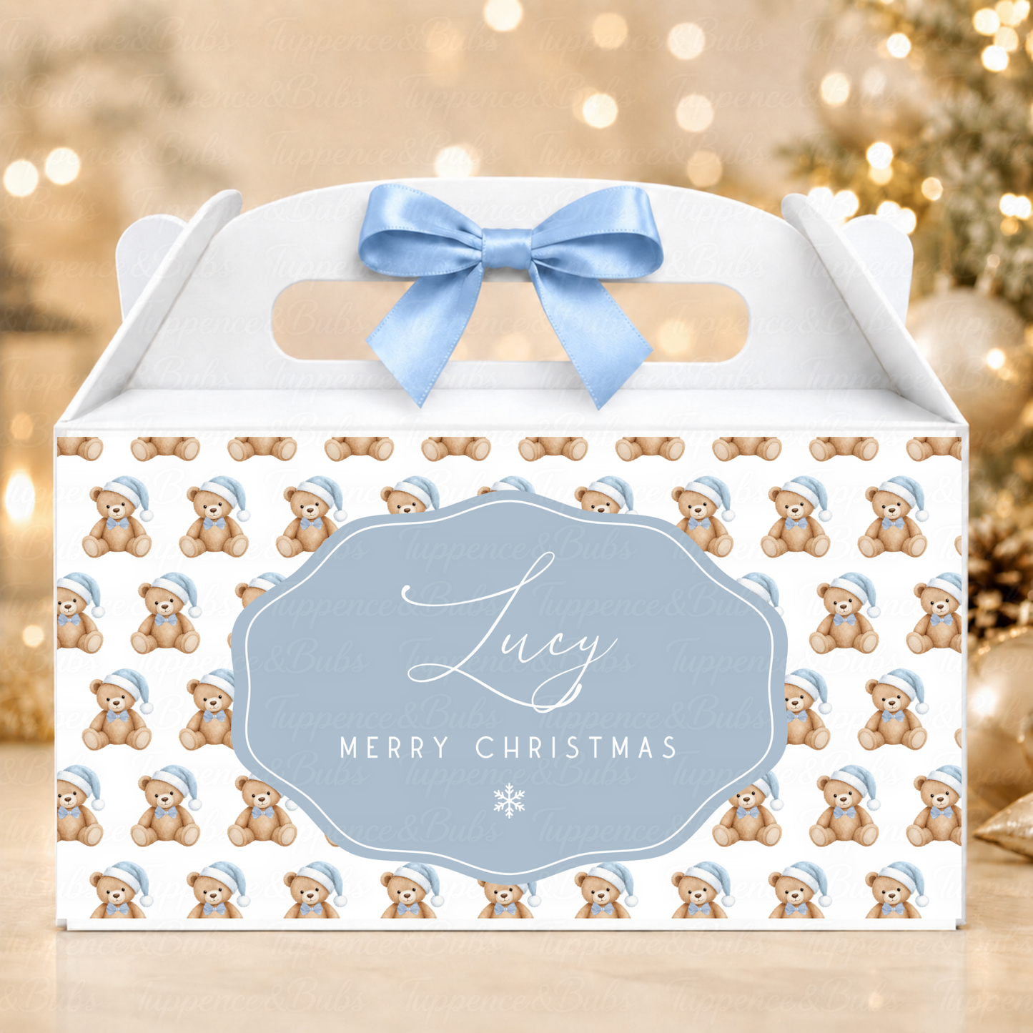 Personalised Blue Teddy Christmas Treat Box