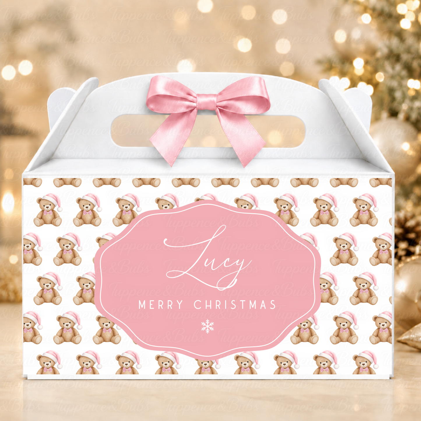 Personalised Pink Teddy Christmas Treat Box