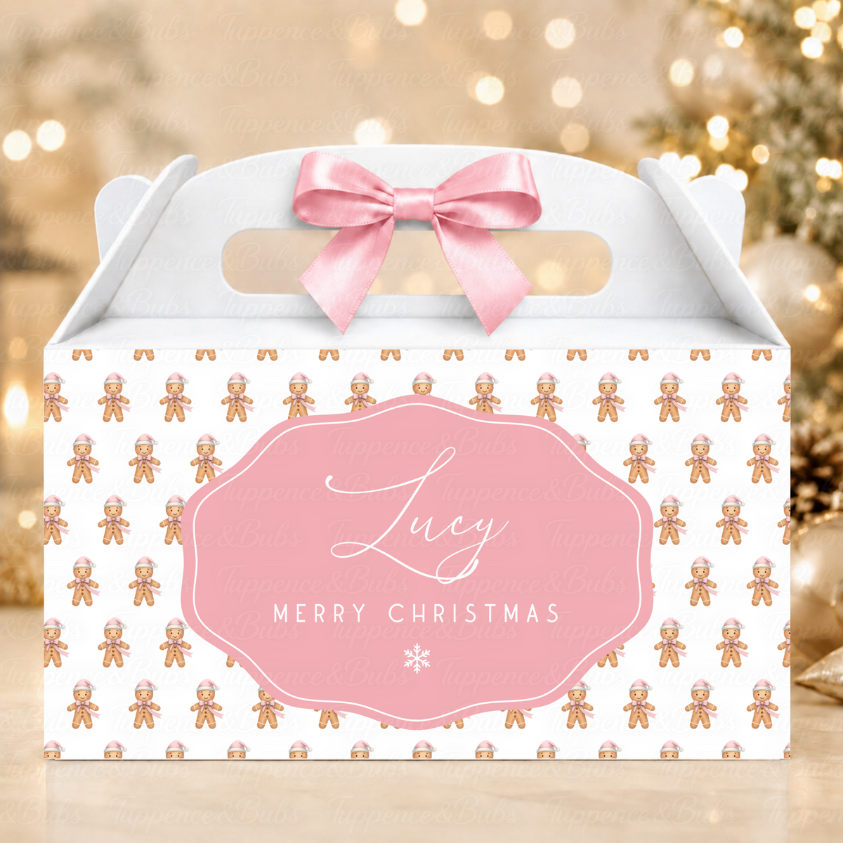 Personalised Gingerbread Christmas Gable Box – Pink or Sage Green