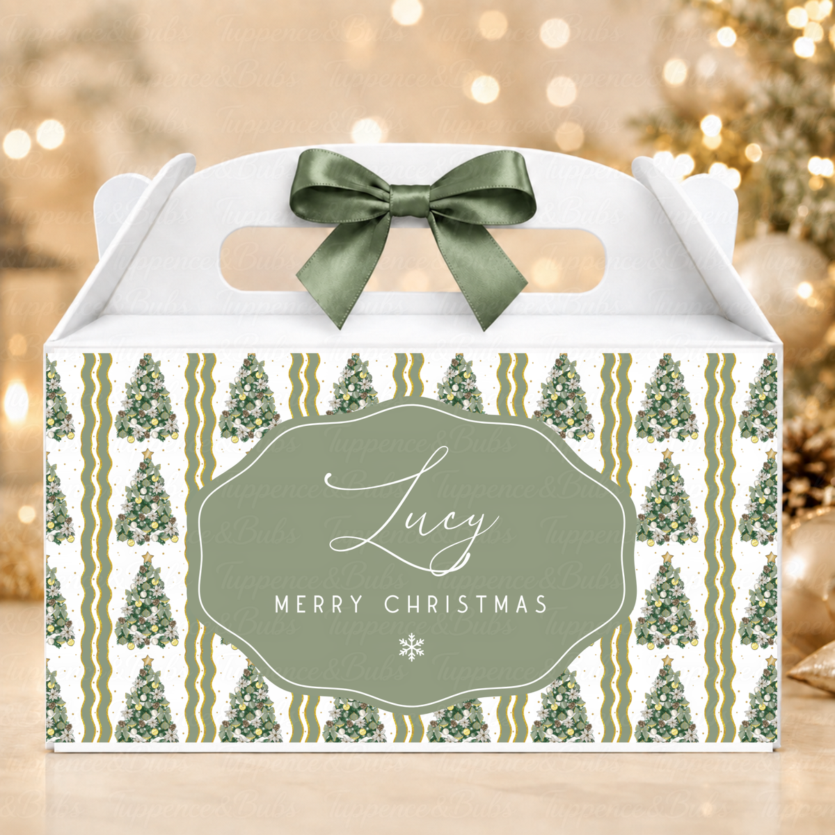 Personalised Sage Green Christmas Tree Gable Box