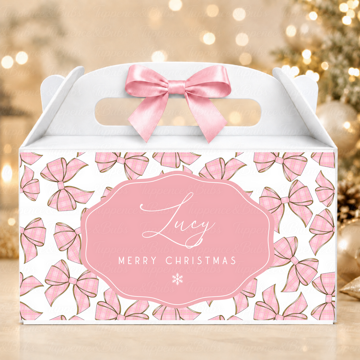 Personalised Pink Bow Christmas Gable Box