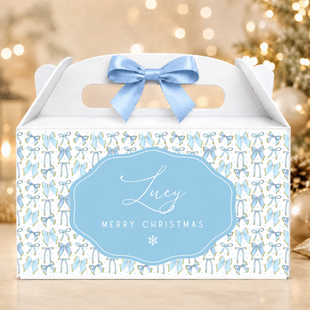 Personalised Blue Bow Christmas Gable Box