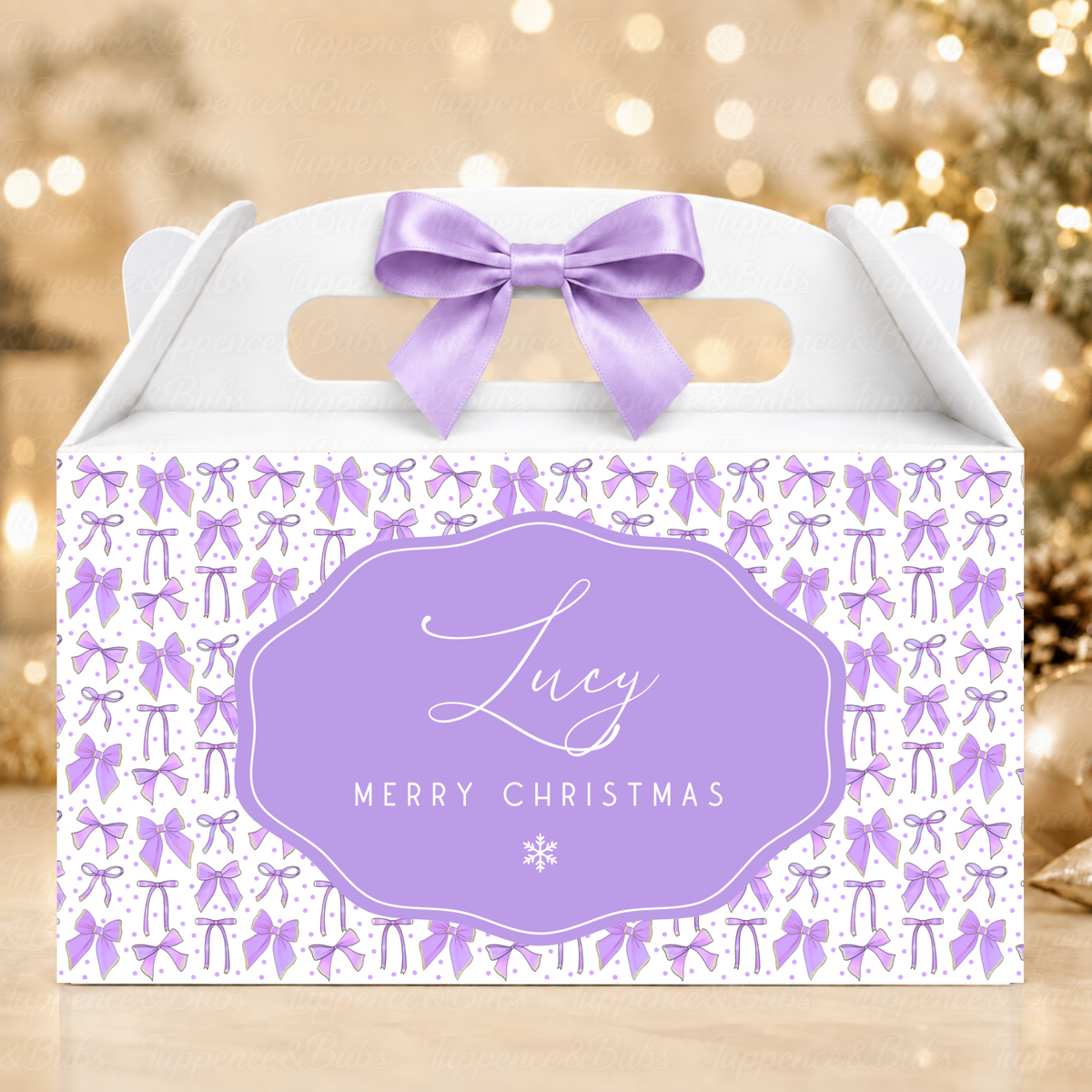 Personalised Lilac Bow Christmas Gable Box – Purple Festive Treat Gift
