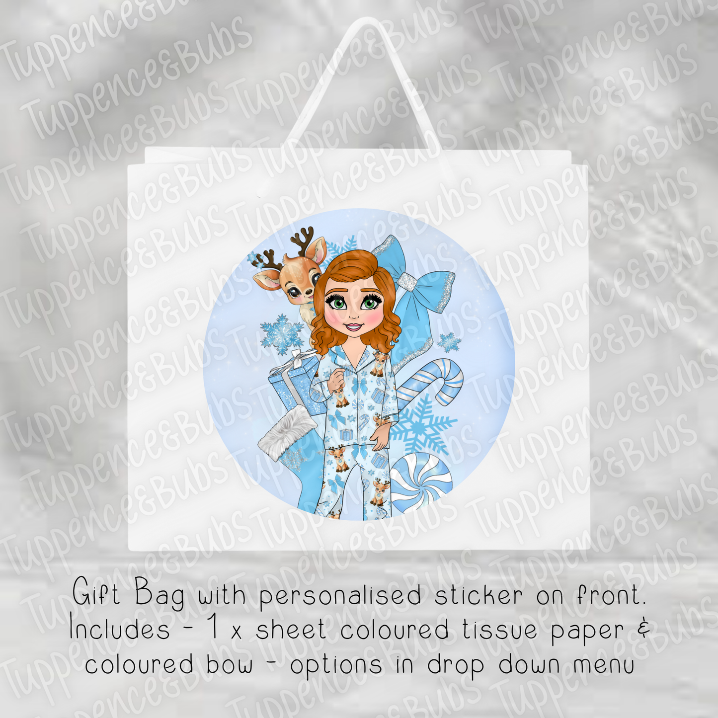 Blue Reindeer Toddler Girl Gift Bag - 2 sizes
