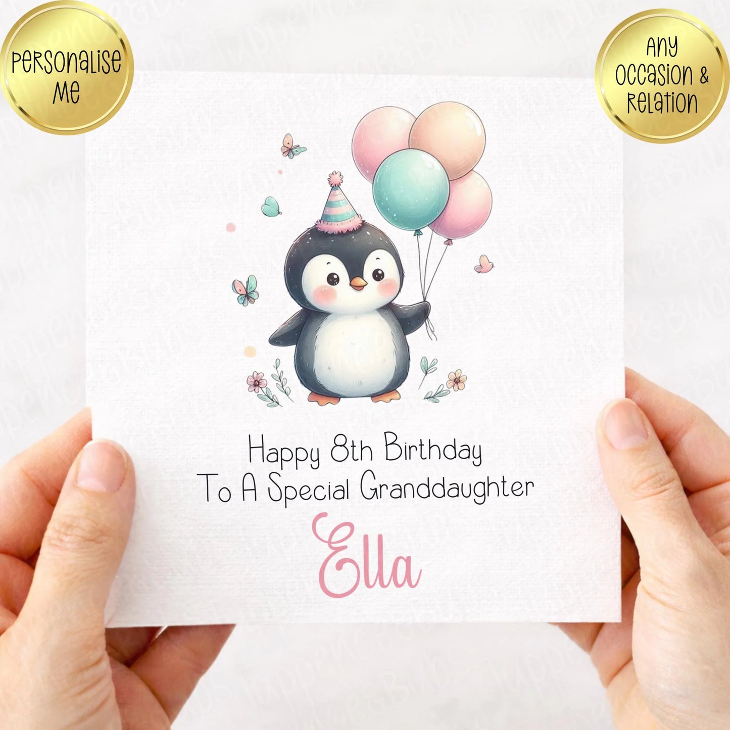 Penguin Holding Balloons Birthday Card