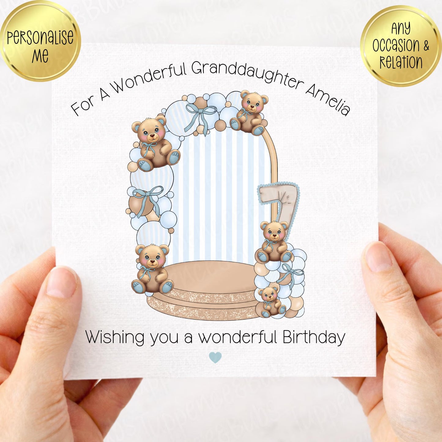Blue Bear Stage & Balloon Themed Birthday Card