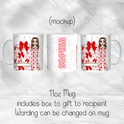 Red Bow Juice Box Themed PJ Christmas Mug - 2 Designs