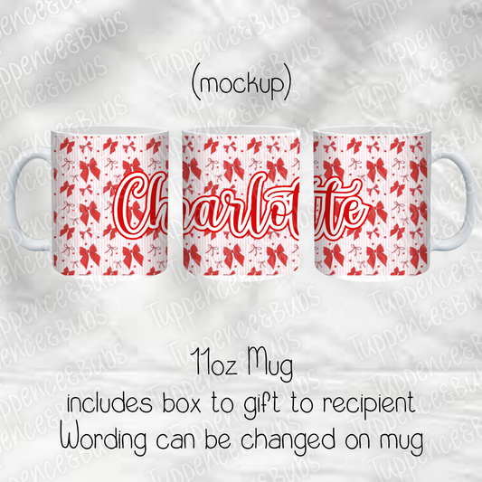 Red Bow Themed Personalised Christmas Mug