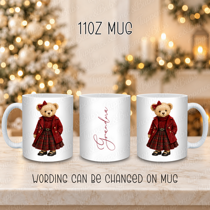 Personalised Christmas Bear Claus Teddy Bear Mug