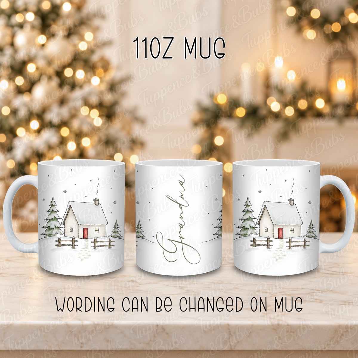 Personalised Snowy Cottage Christmas Mug