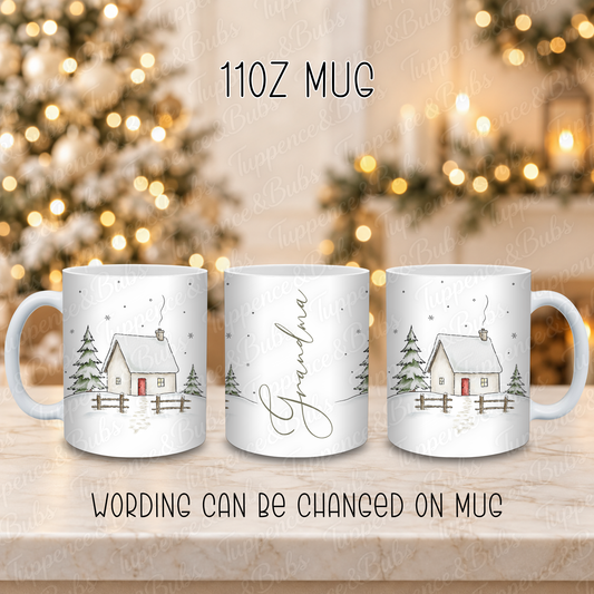 Personalised Snowy Cottage Christmas Mug
