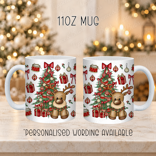 Personalised Reindeer and Christmas Tree Mug