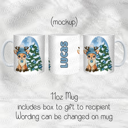 Blue Reindeer Themed Christmas Mug