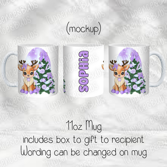 Cute Reindeer Purple Themed Christmas Mug - 2 Styles