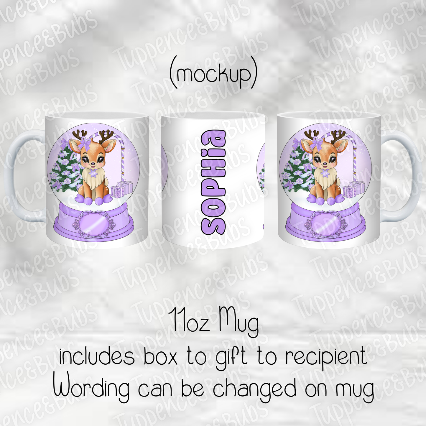 Cute Reindeer Purple Themed Christmas Mug - 2 Styles