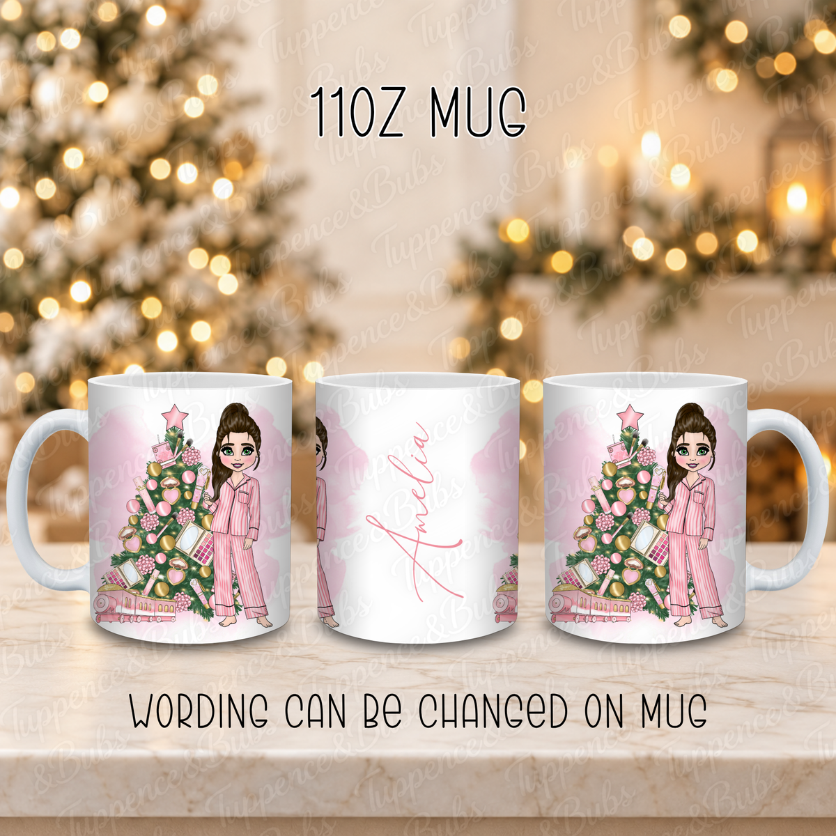 Personalised Christmas Pamper Mug with Pink Makeup Tree