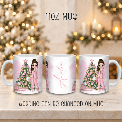 Personalised Christmas Pamper Mug with Pink Makeup Tree
