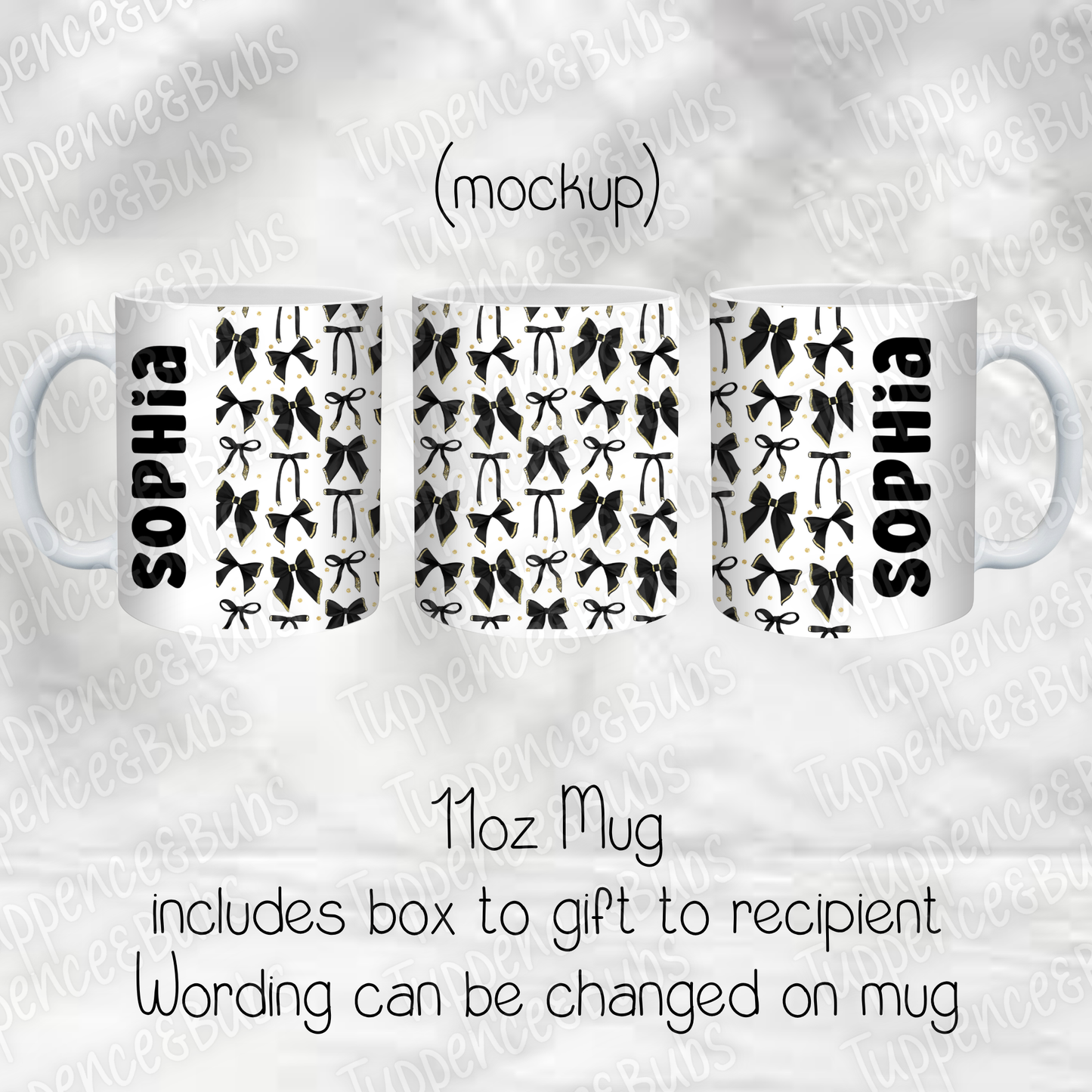 Black Bow Themed Christmas Mug - 2 Designs