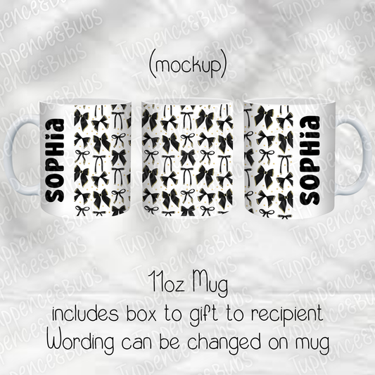 Black Bow Themed Christmas Mug - 2 Designs