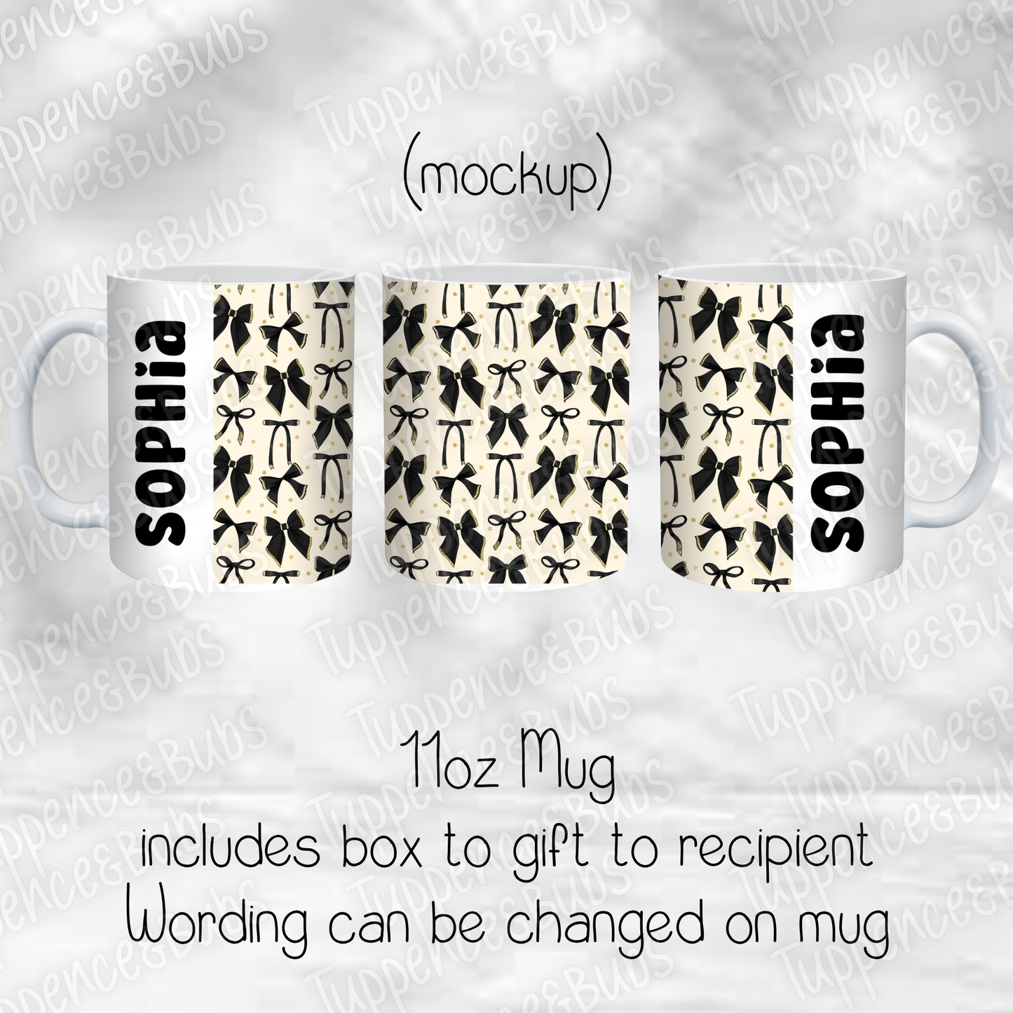 Black Bow Themed Christmas Mug - 2 Designs