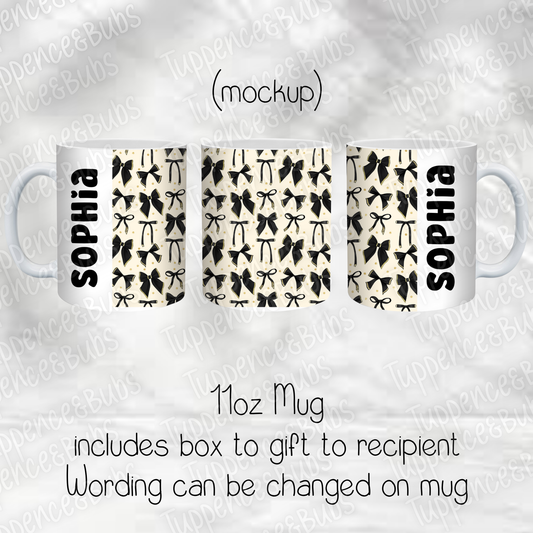 Black Bow Themed Christmas Mug - 2 Designs