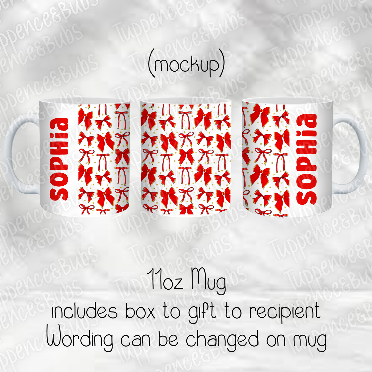 Red Bow Themed Christmas Mug - 3 Designs