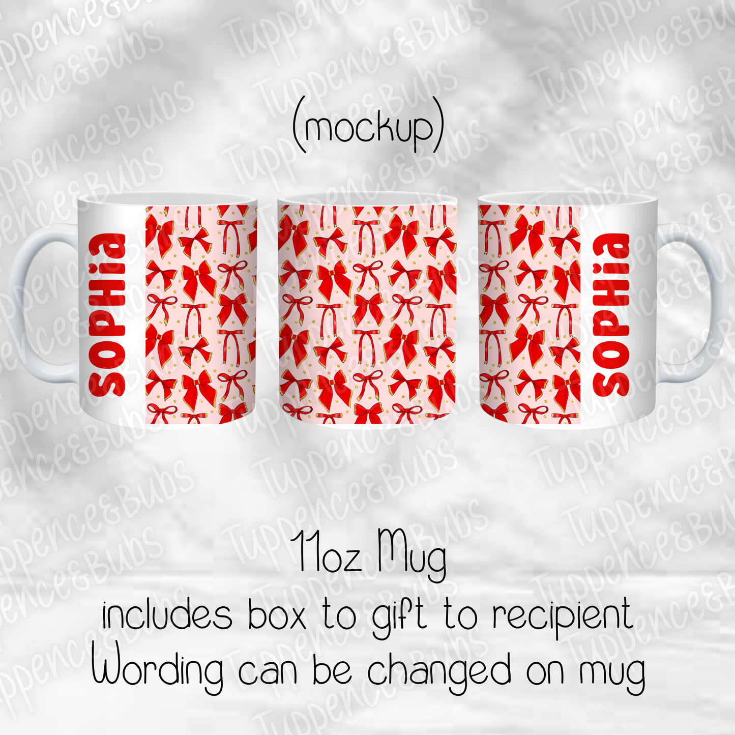 Red Bow Themed Christmas Mug - 3 Designs
