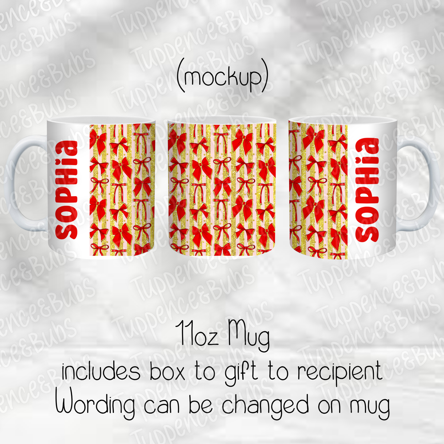 Red Bow Themed Christmas Mug - 3 Designs