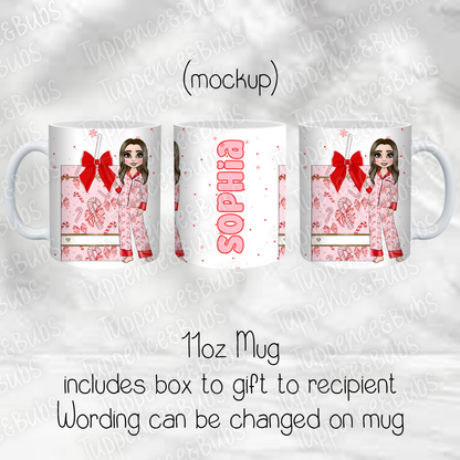 Red Bow Juice Box Themed PJ Christmas Mug - 2 Designs
