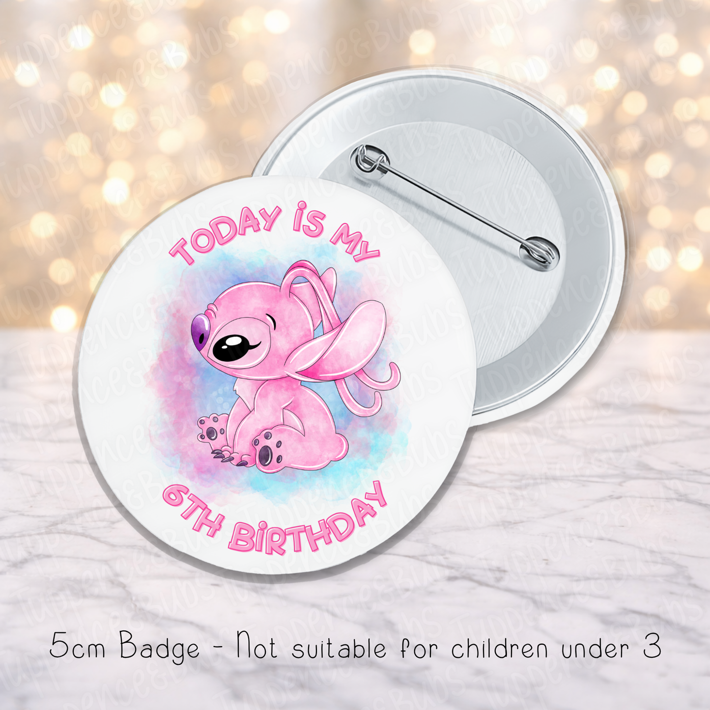 Angel inspired Birthday Badge - Any Age - 5.8cm