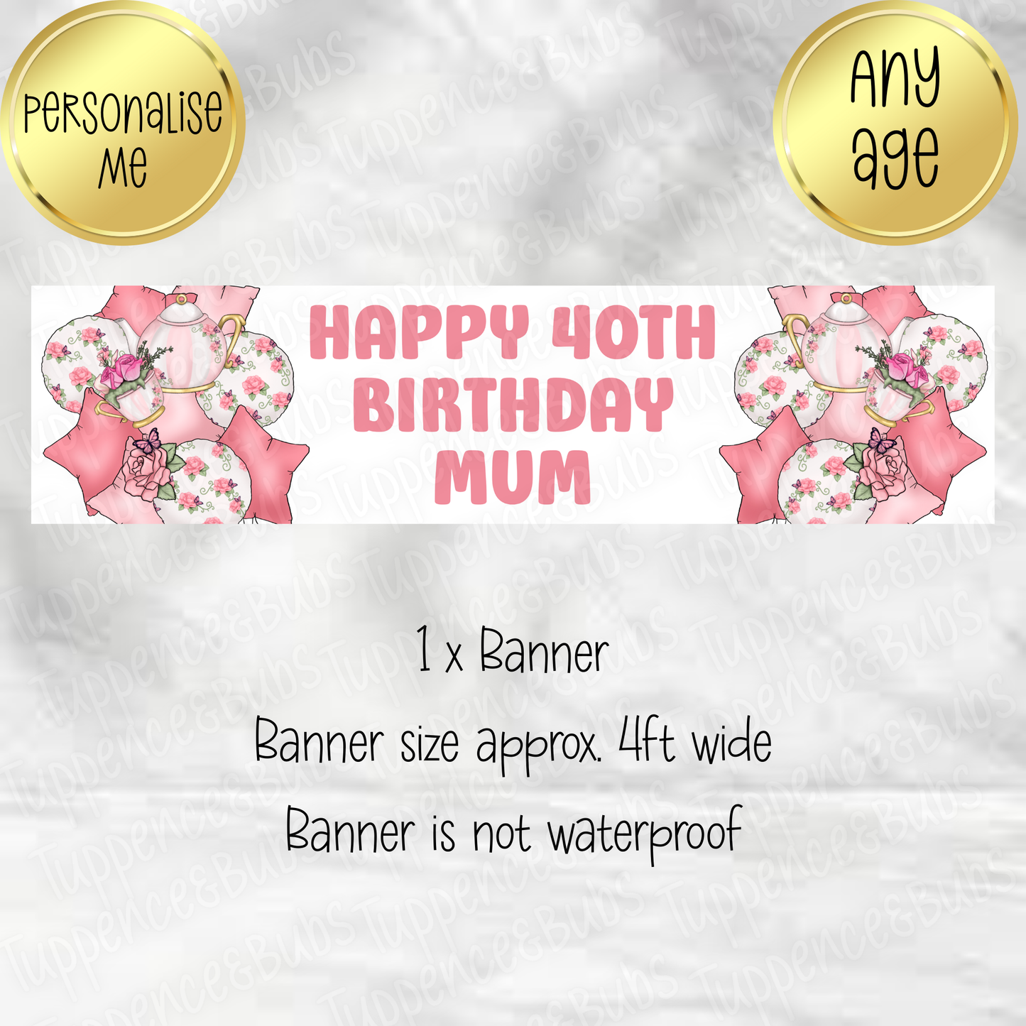 Pink Roses & Tea Pot Banner