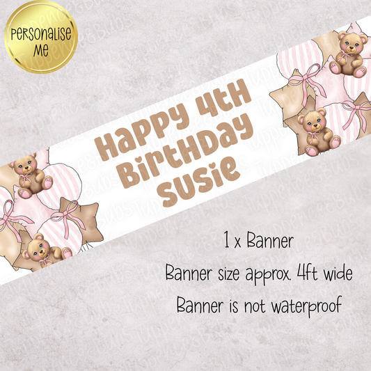 Pink Bear Striped Banner
