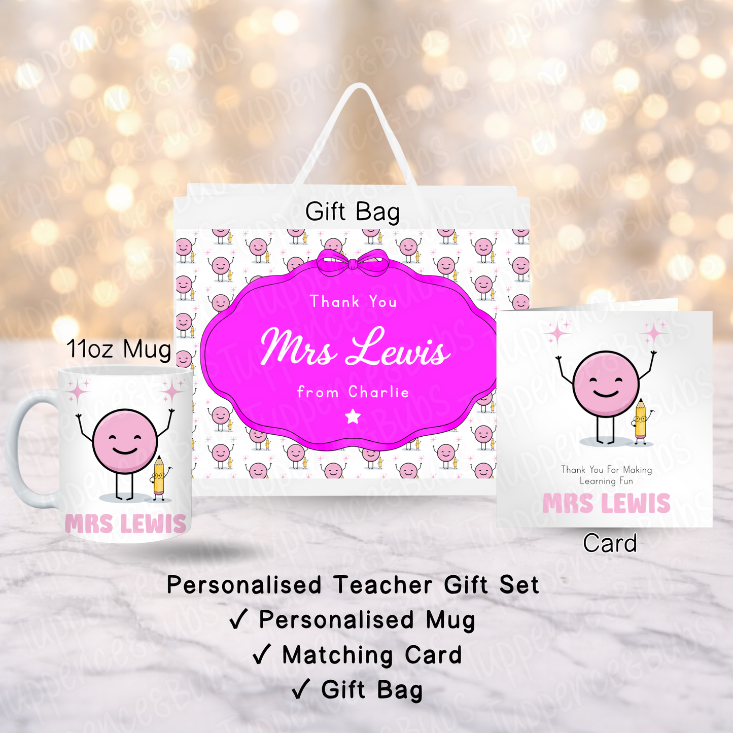 Personalised Pink Happy Teacher Gift Set