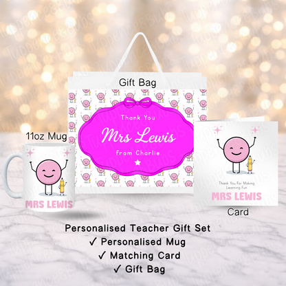 Personalised Pink Happy Teacher Gift Set