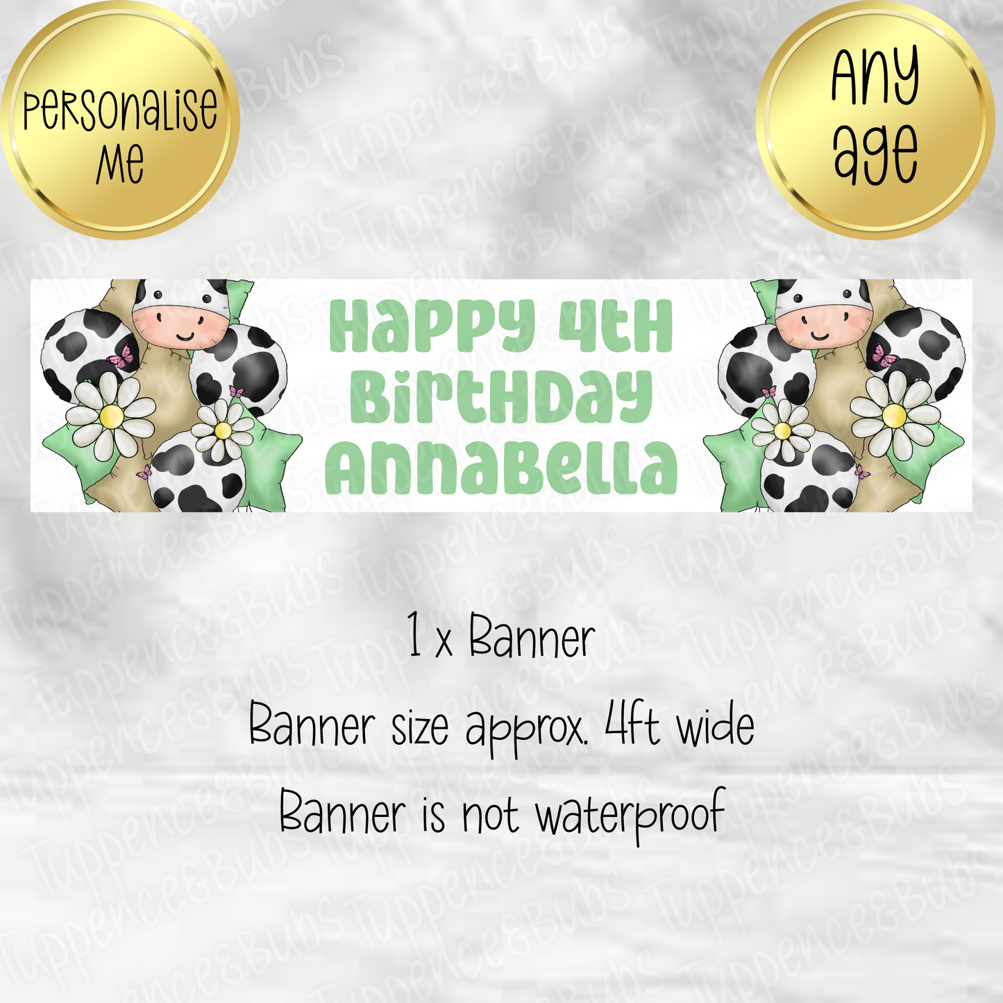 Green Cow Balloon Themed Banner