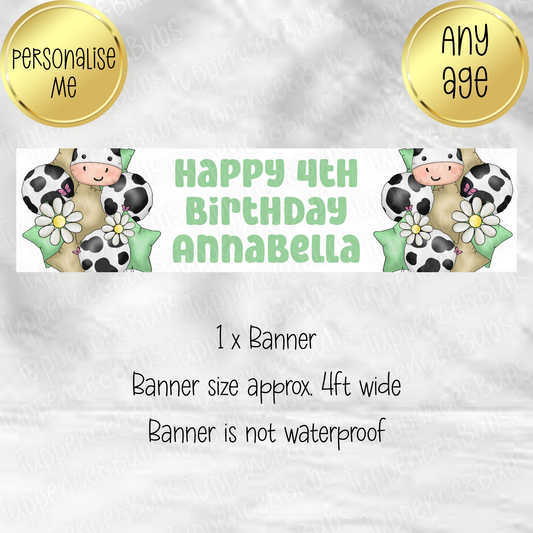 Green Cow Balloon Themed Banner