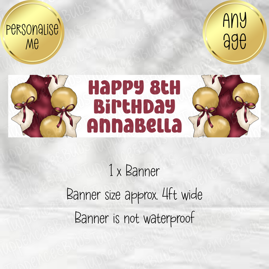 Burgundy, Cream & Gold Balloon Themed Banner