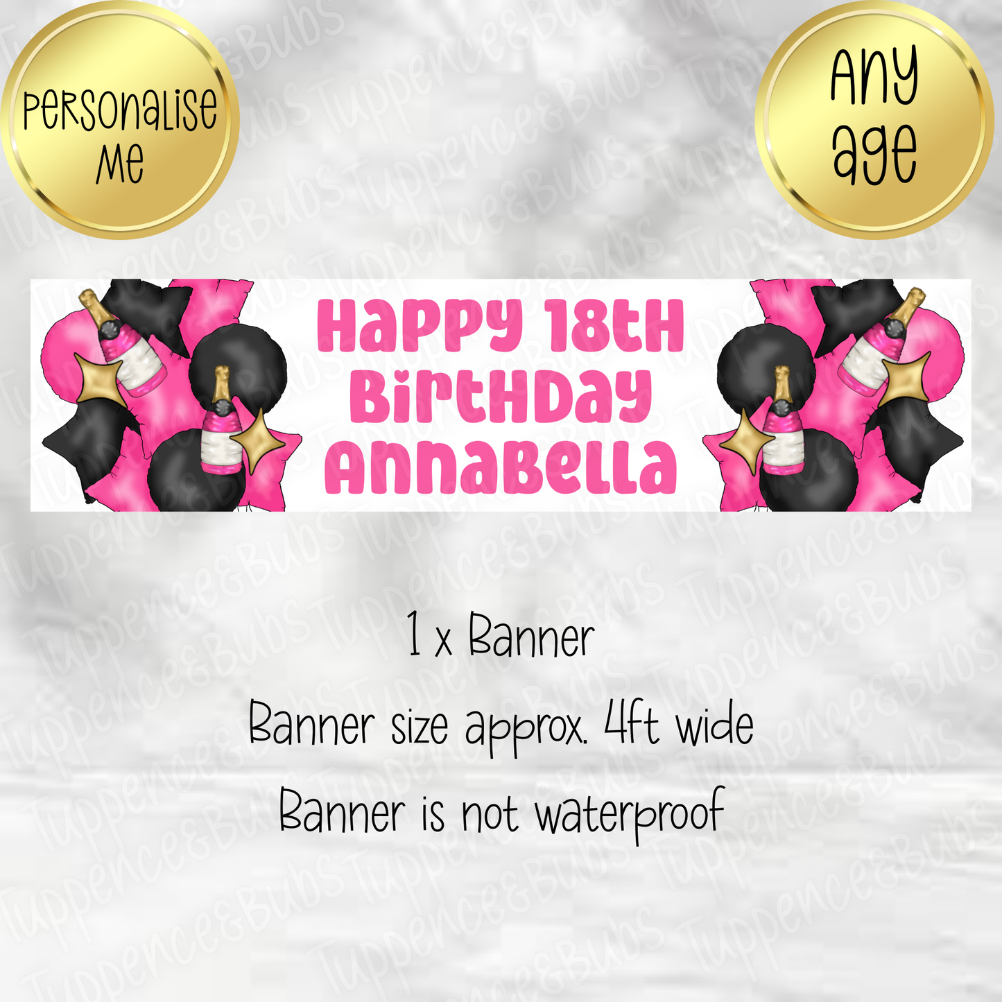 Hot Pink Champagne Balloon Themed Banner
