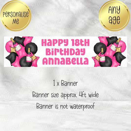 Hot Pink Champagne Balloon Themed Banner