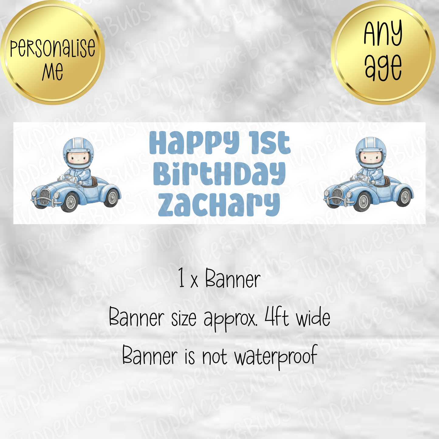 Blue Car Themed Birthday Banner