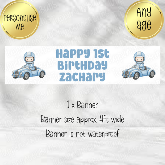 Blue Car Themed Birthday Banner